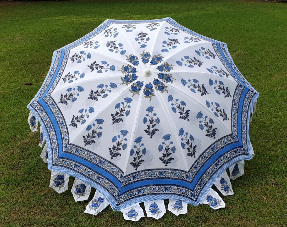 Parasol de jardin en coton indien motif floral, Large