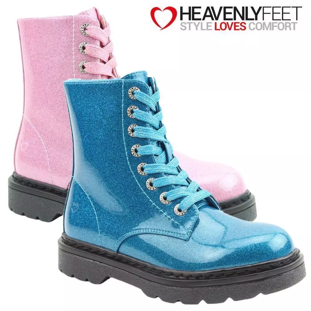Heavenly Feet Womens Boots Turquoise Pink Glitter Vegan Ankle