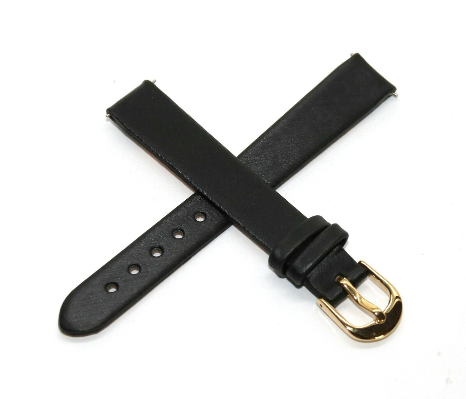 Kenneth Jay Lane 14MM Genuine Leather Watch Strap 6.75" BLACK with Gold Buckle