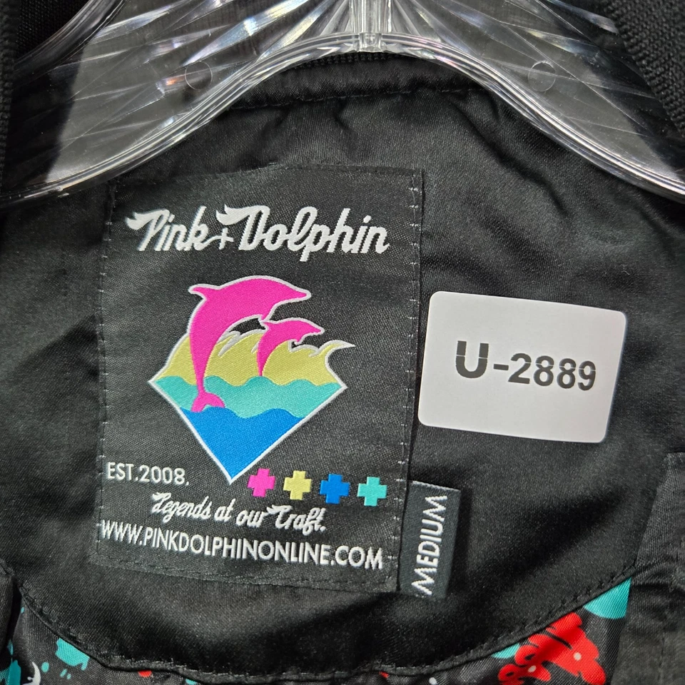 Chaqueta Hombre Rosa + Delfín M Negra Bombardero Pintura Universitaria Salpicaduras Acolchada Forrada Foto 2 de 4