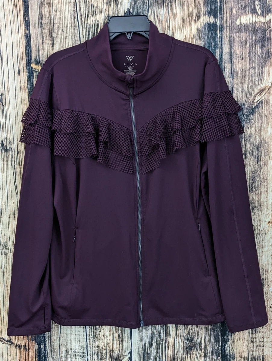 LIVI Active Jacket Womens Plus 18 20 Purple Ruffle Full Zip