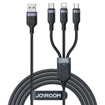 JOYROOM A18 3.5A USB to (8 Pin+Type-C+Micro) 3 in 1 Charging Data Cable 1.2m, 2m - Image 1 of 4
