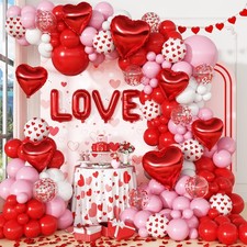 Red Pink Valentines Day Balloons Arch Garland Kit,Red Pink White Valentines Ball
