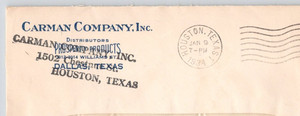 1934 Carman Company Inc Dallas TX Houston TX Postal Cover