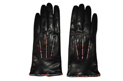 Paul Smith Mainline Damen Schaumgewebte Gestreifte Lederhandschuhe Schwarz L Neu