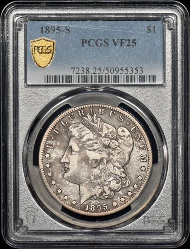 1895-S Morgan Silver Dollar $1 PCGS VF25 w/ Gold Shield
