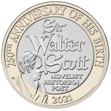 2021 Sir Walter Scott £2 Two Pound Coin Brilliant Uncirculated From Royal Mint