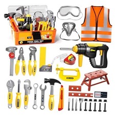 Tool Set with Tool Box  Electronic Toy Drill, Pretend Play Kids Orange