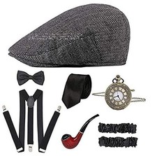 1920s Accessories for Men 20s Gatsby Hat Accessories Set Gangster Newsboy