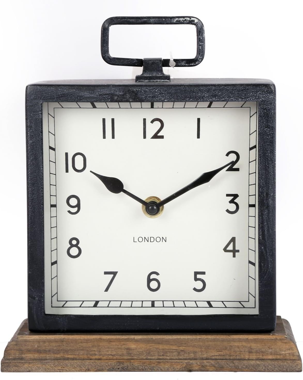 21CM Contemporary Rustic Metal Wood Square Mantel Mantle Clock