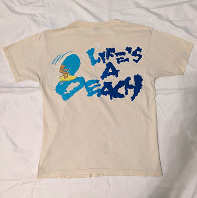 Vintage 80s Lifes A Beach Surfgear T Shirt Single Stitch Puff Print Surfer M