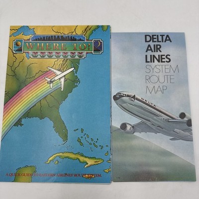 Vintage 1983 Delta & Eastern Airlines System Route Map Lot Brochure L-1011