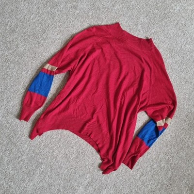 Next Petite Jumper Red Knit Colour Block Long Sleeve Stripes Size 12-14 / M