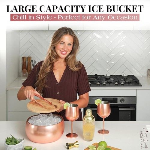 Insulated Ice Bucket W/ Wooden Lid & Tongs Parties Events Picnic Barbecue New - Picture 19 of 34