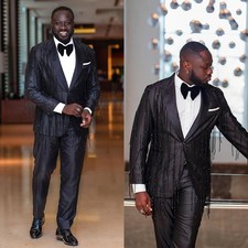 Tassels Men Suit Slim Fit Single Breasted Wedding Prom Groom Tuxedos Peak Lapel