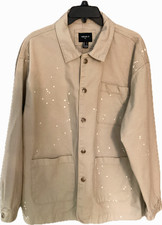 FOREVER 21 MENS SHACKET SHIRT PAINT SPLATTER LARGE TAUPE BUTTON UP