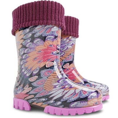 DEMAR Unisex Kinder Gummistiefel Regenstiefel gefüttert 22-33 (Pfauenfeder)