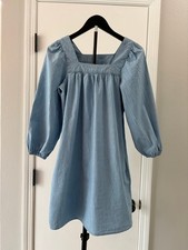 J.Crew Re-Imagined Squareneck Chambray Shift Dress Blue Cotton Mini XXS Pockets