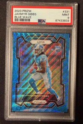 2023 Prizm Jahmyr Gibbs Blue Wave RC /199 #331 PSA 9