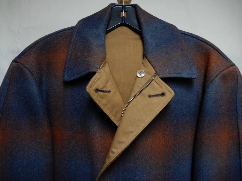 Vtg Pendleton Men's Plaid Wool Reversible Coat Navy/Rust/Carmel Size L-XL  NOS - Image 4 of 4