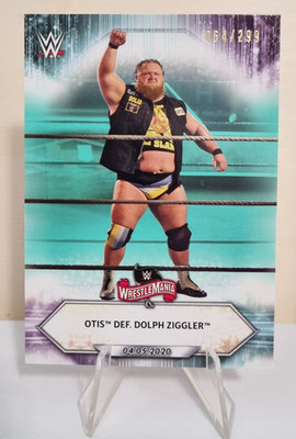 2021 Topps WWE Aqua #50 Otis def. Dolph Ziggler   WrestleMania 36 064/299