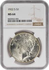 1922-S Peace Silver Dollar MS64 NGC