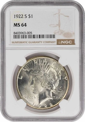 1922-S Peace Silver Dollar MS64 NGC
