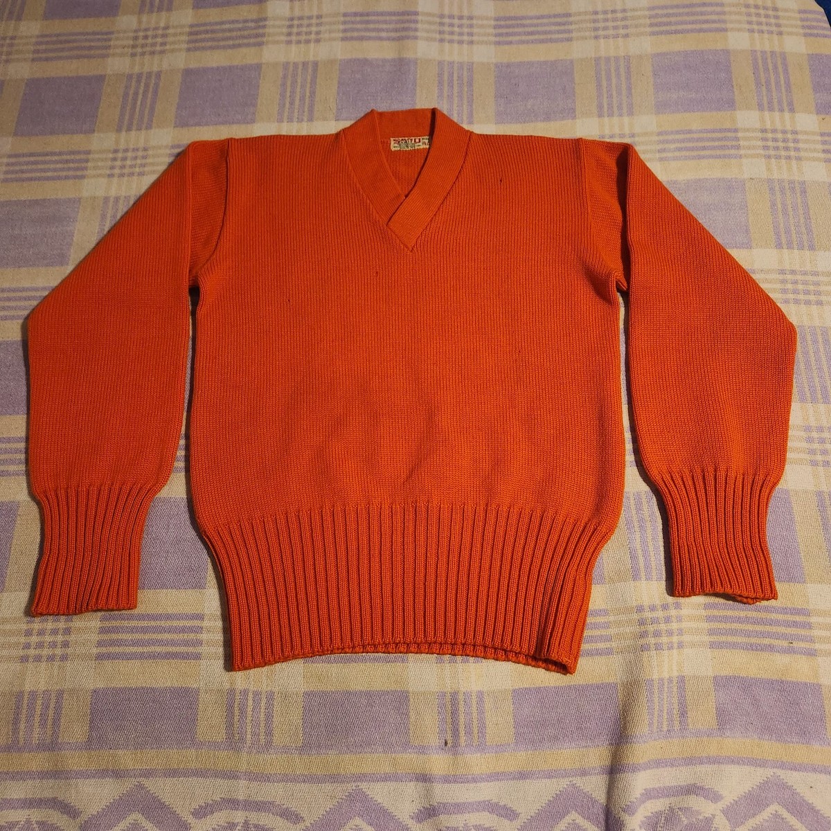 Vintage Orange Letterman Sweater Sand Knit Wear Wool 50s 60s