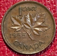 VERY FINE VF 1955 CANADA SMALL ONE 1 CENT COIN-NOV378