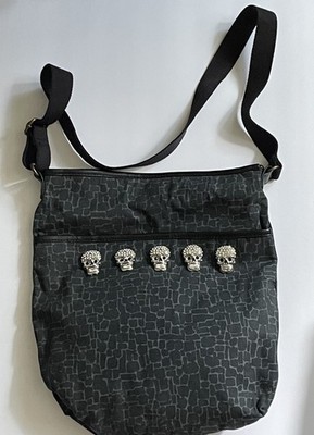 Skull Skeleton Black Gray Purse Crossbody Boho Bag Handbag Strap  13 X 12  NEW