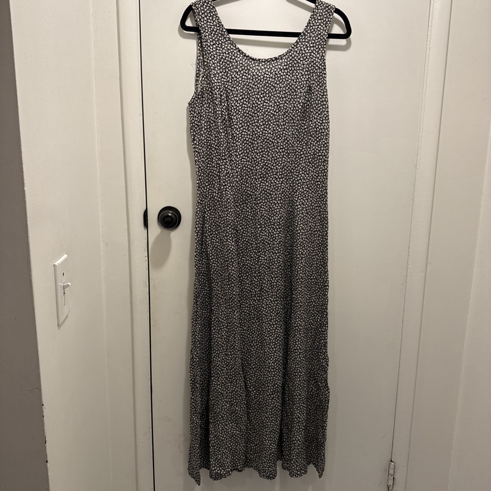 Vintage 90s Retro Navy Floral Sleeveless Dress Prairie Grunge Size L