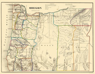 Historic State Map - Oregon - USGLO 1866 - Vintage Wall Art