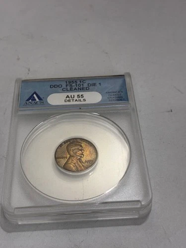 1955 double die licoln cent AU 55 Detail