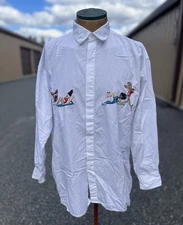 Vtg Natural Issue by Feldini Embroidered Caveman Shirt L 80s Novelty Art (25x30)