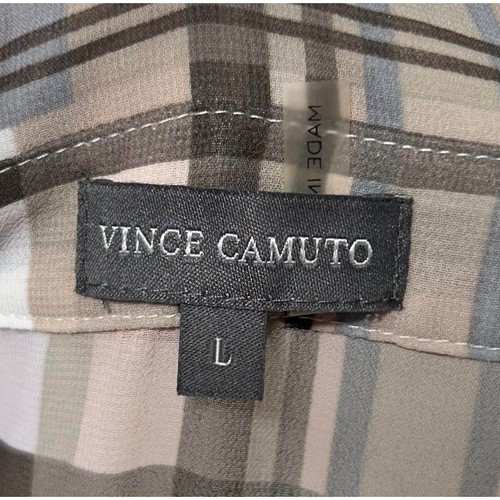 VINCE CAMUTO Brown Plaid Polyester Collared Blouse Top Career Shirt Womens L - Picture 5 of 6