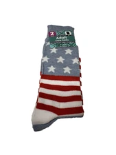 2 pairs womens knee high crew socks size 7-12 american flag red white blue