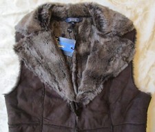 Maine New England: Womens Chocolate Faux Suede Full Length Gilet - Uk 12 - Bnwt