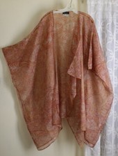 New Eskandar O/s 42"l Silk Red Orange Autumnal Paisley Coat Jacket Poncho Lux