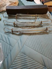 PORTABLE Vintage TRAVEL Collapsing METAL CLOTHES HANGERS w/Leather Carry POUCH