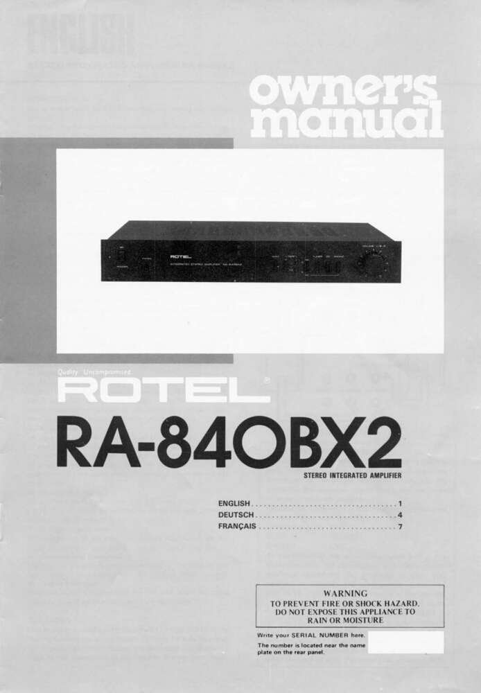 Rotel RA-840BX2 Amplifier Owners Manual