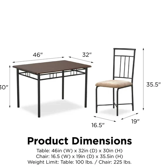 Mainstays Louise Wood & Metal Dining Set 5 Piece - Brown - Image 2 of 3