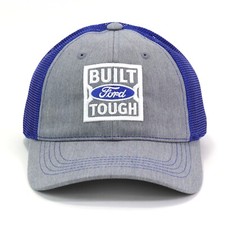 Built Ford Tough Gray w/ Blue Mesh Embroidered Baseball Hat Ball Cap