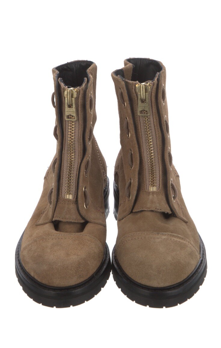 AllSaints Ariel Suede Zip Front Moto Combat Biker Boots Tan Brown