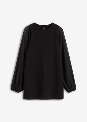 Asymmetrisches Sweatshirt mit Mesh-Ärmeln Gr. 44/46 Schwarz Damen Pullover Neu*