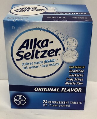 Alka-Seltzer Effervescent Tablets Original 24 Tabs, EXP 11/2025,  FREE SHIPPING