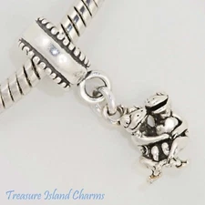 Frog Couple with Heart Love 925 Solid Sterling Silver European Bead Charm Euro