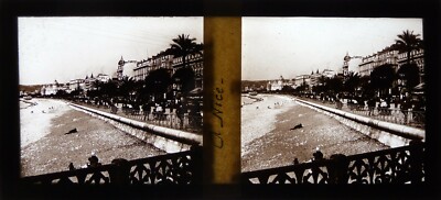 Nice.Côte d'Azur.Bord de Mer.Plage.Stereo view on glass 6x13.Stereo Glass.1930.
