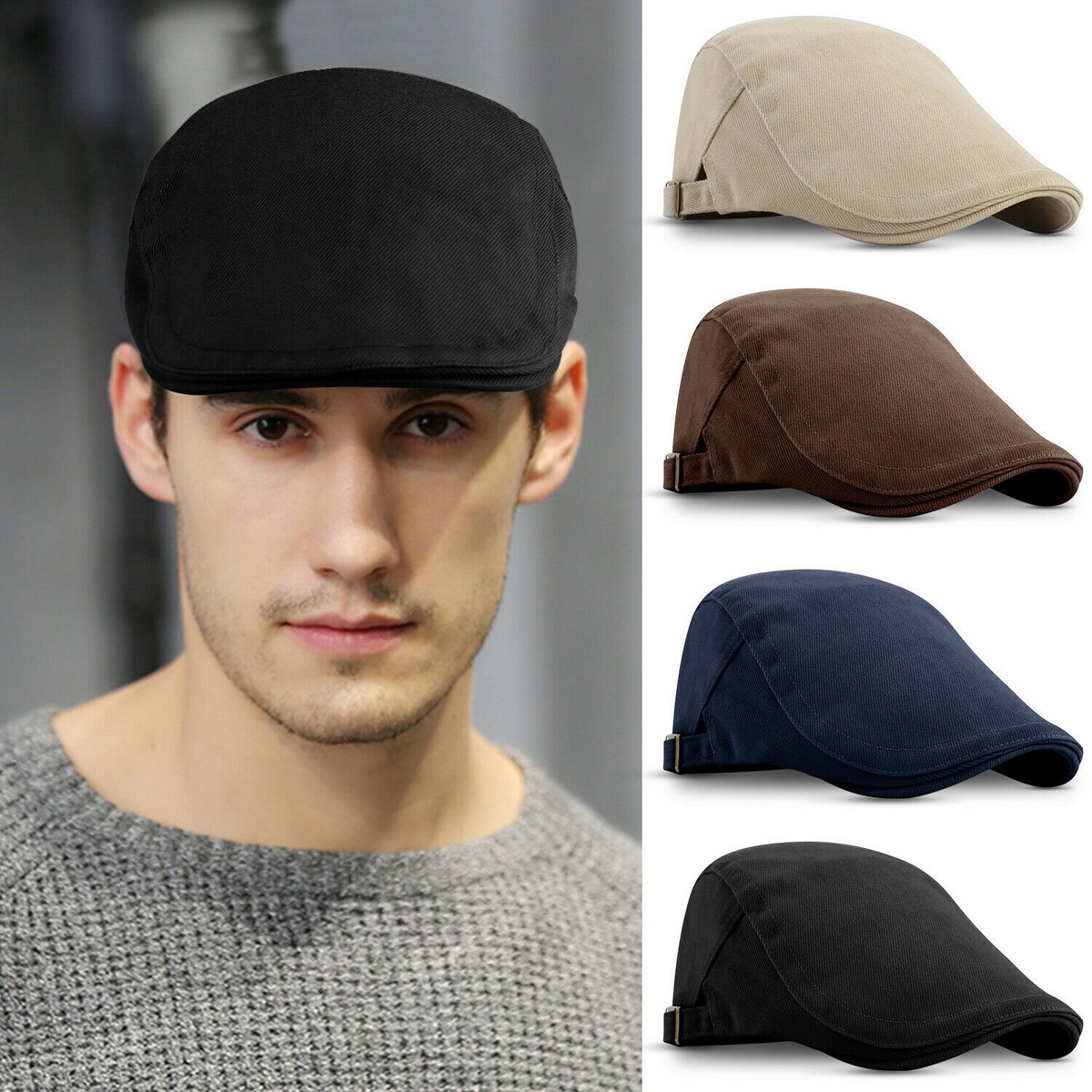 Men Ivy Flat Hat Solid Cotton Newsboy Gatsby Cap Golf Driving