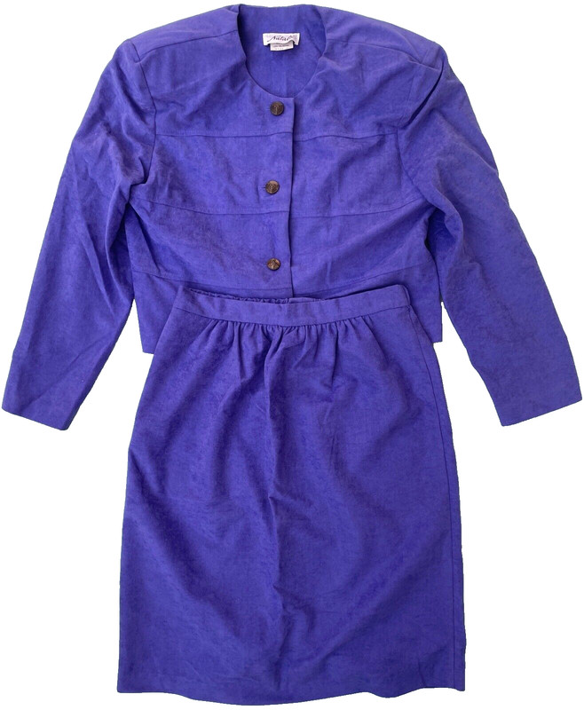 PURPLE SKIRT & JACKET SET - WOMEN'S Size 14 - Polyester, Ultrasuede NATALIE