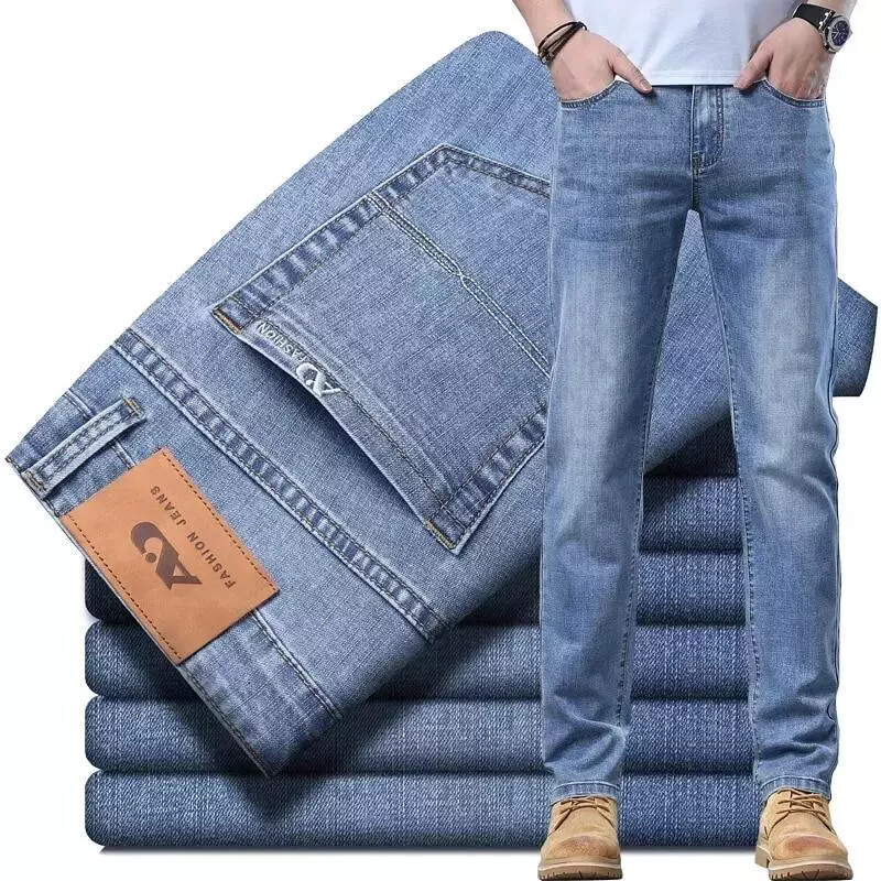 Pantalones Vaqueros De Moda Para Hombre Rectos Ajustados Cómodo Elastico Casual